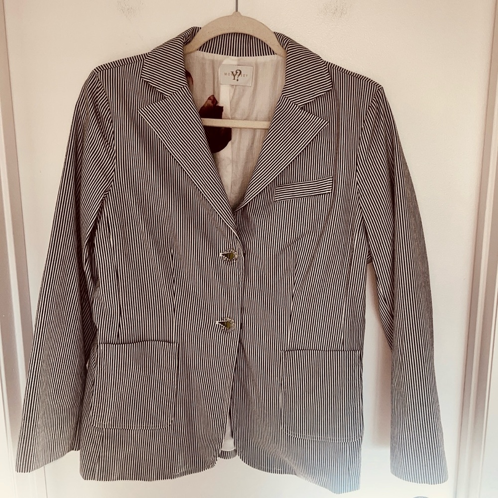 Morrissey‎ Y? Striped Blazer in Black and White, Size 10, Floral Lining, Vintage